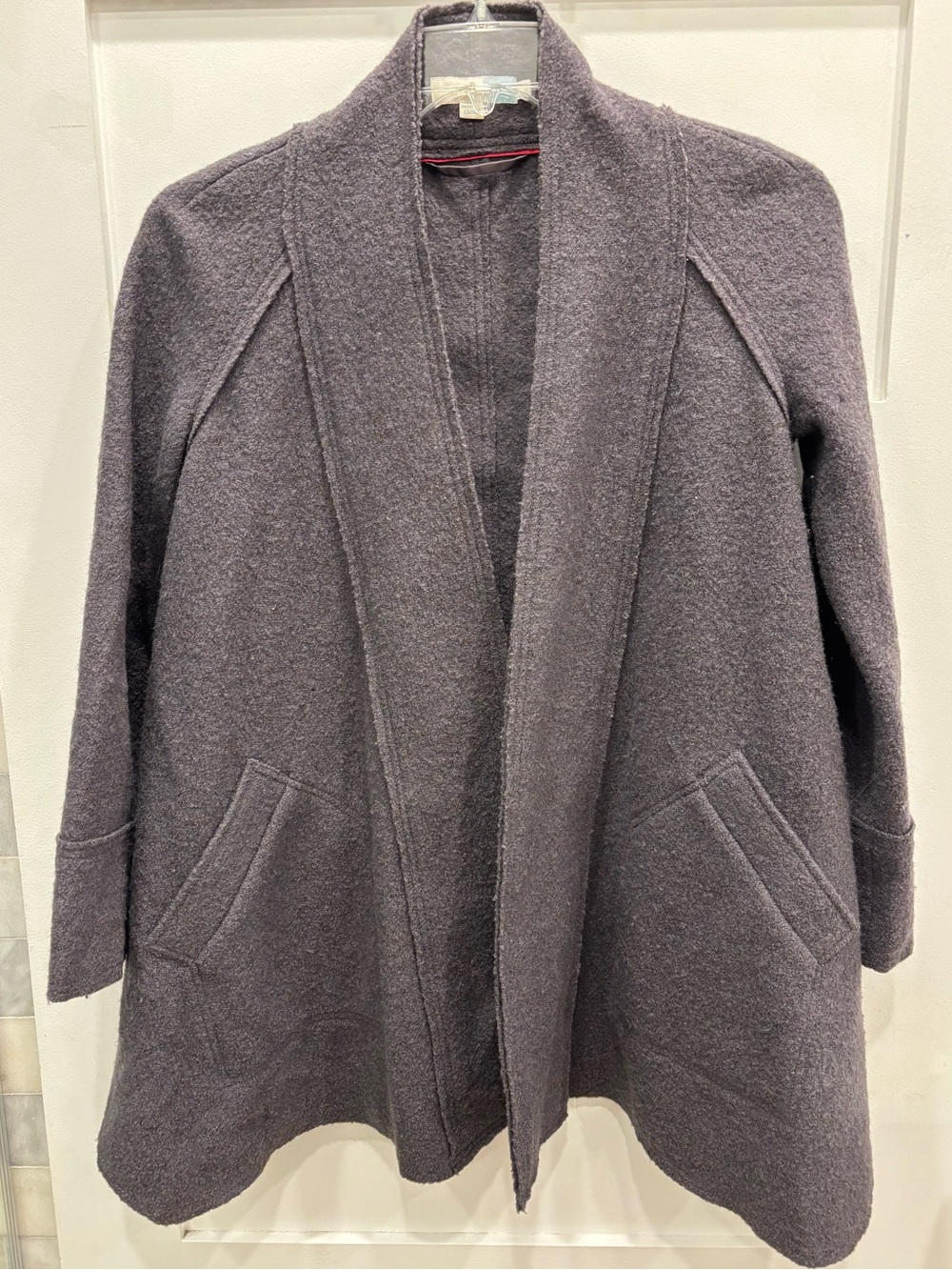 Boden Dark Gray Open-Front 100% Wool Shawl Collar Swing Coat